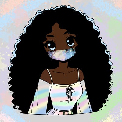 a black anime girl with long afro hair
