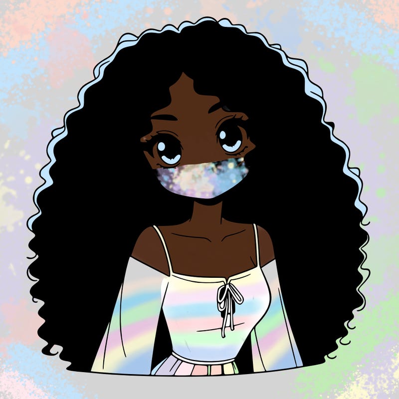 a black anime girl with long afro hair