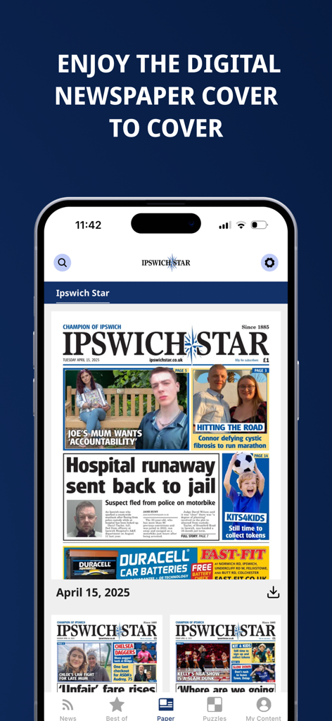 Ipswich Star - Ipswich Star app interface displaying the digital newspaper replica cover to cover