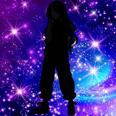 girl in baggy pants crop top and long hair