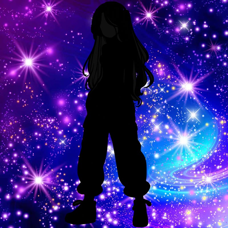 girl in baggy pants crop top and long hair