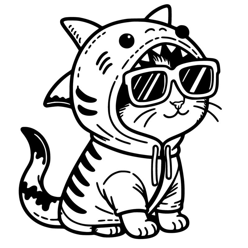 cat with sun glasses in a shark onesie