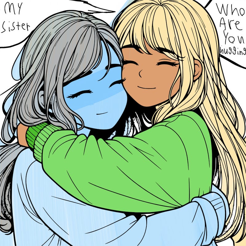 realistic two girls hugging