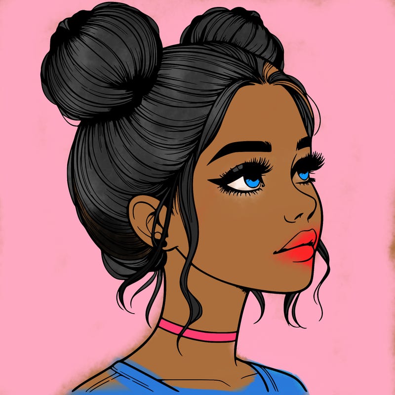 realistic girl with buns on the top of her head