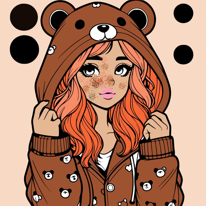 realistic girl in a animal pjs hoodie
