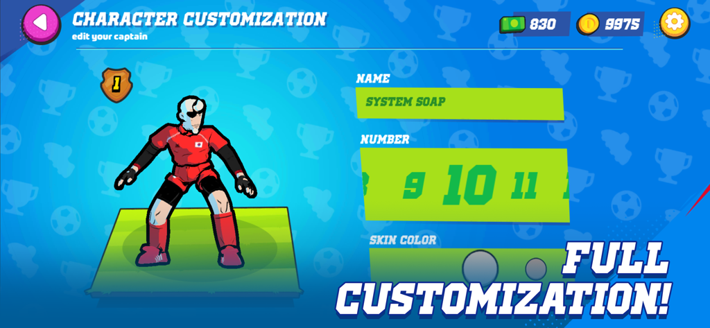 Golazo! - Captain character customization screen in the arcade soccer game Golazo