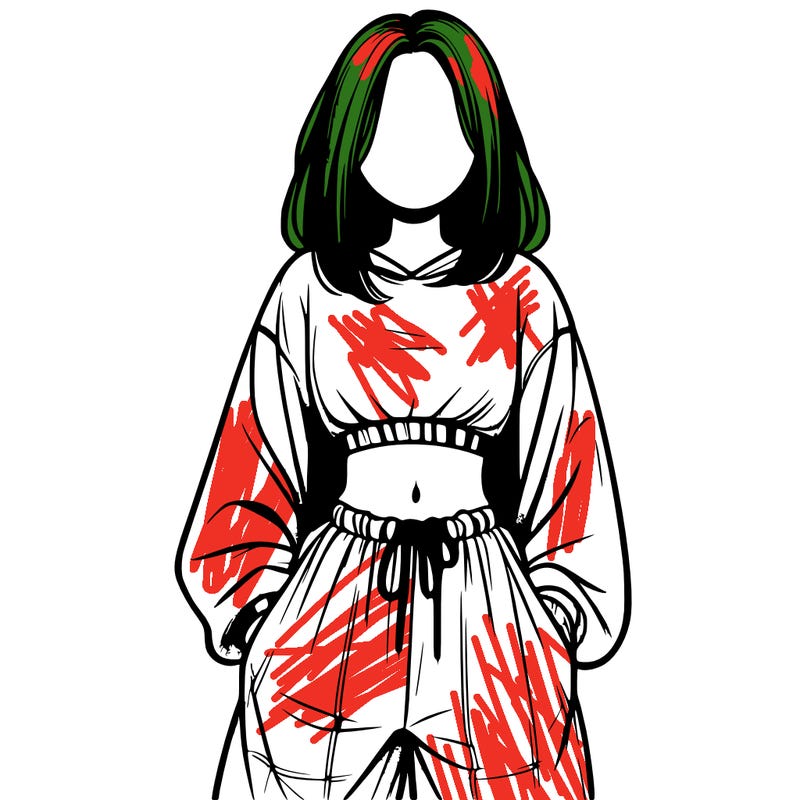 realistic girl faceless with baggy pants and a crop top