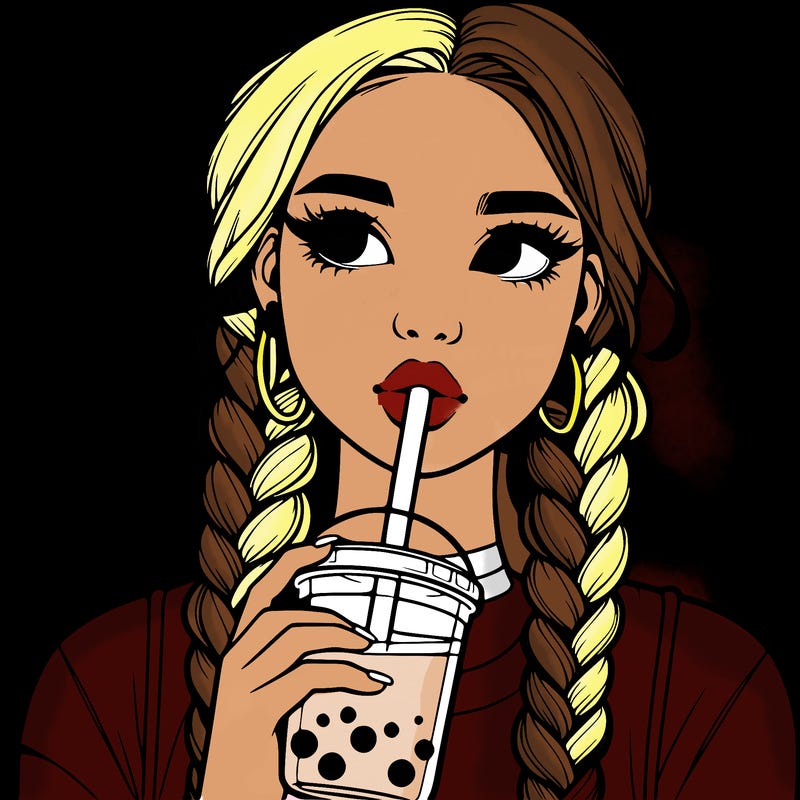 realistic girl with braided hair drinking boba