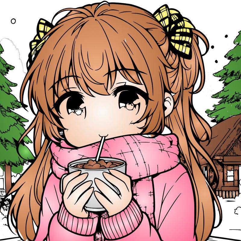 amime girl drinking hotcoco in a winter day