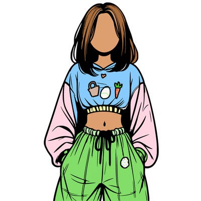 realistic girl faceless with baggy pants and a crop top