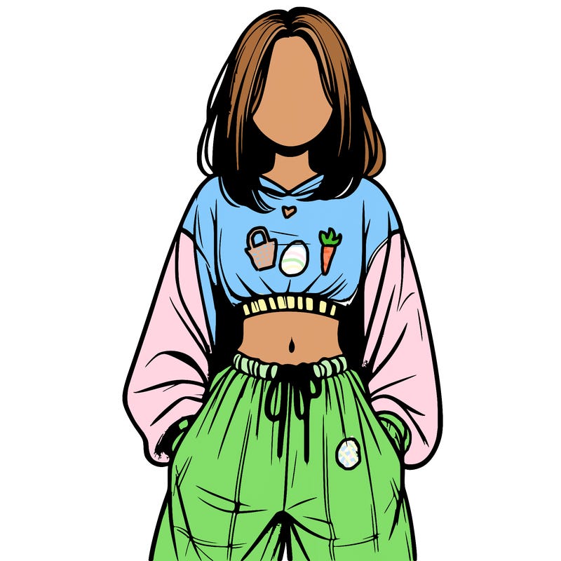 realistic girl faceless with baggy pants and a crop top