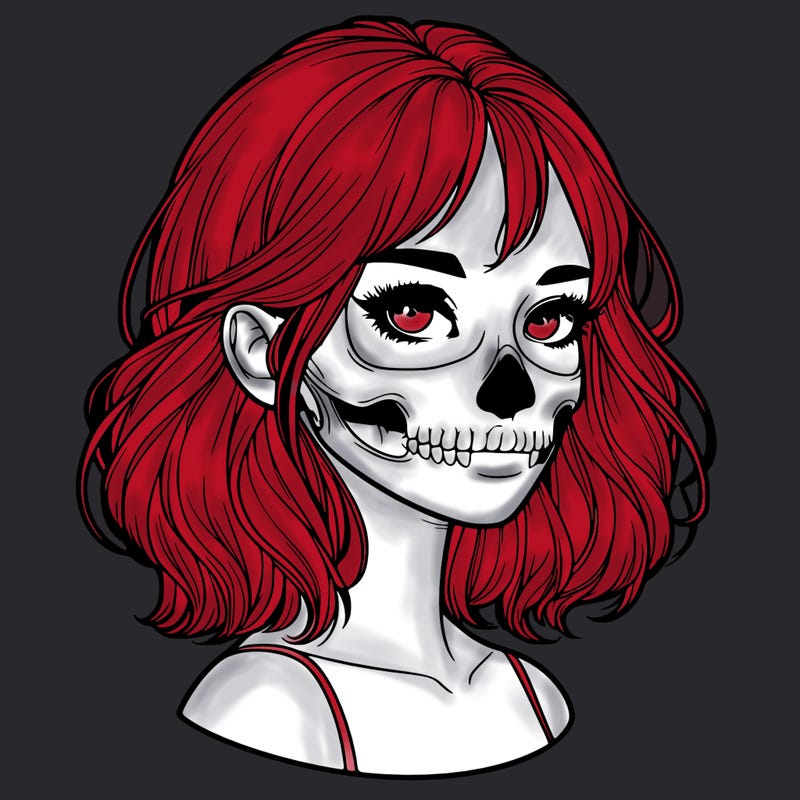 realistic girl with skull