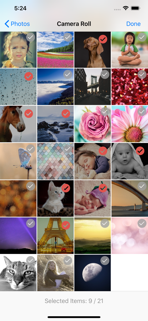 PDFドキュメントに変換するためにモバイルカメラロールから複数の写真を選択