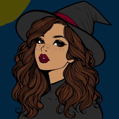 realistic witch girl with wavy hair and lips