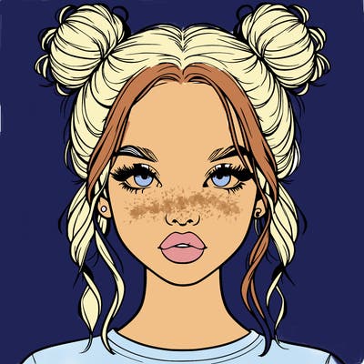 realistic girl with two buns in hair and lips