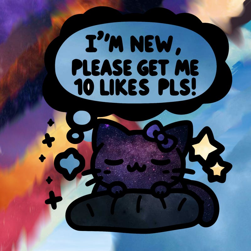 kitty taking a nap dream talking and saying "i'm new, please get me at least 10 likes pls!!"