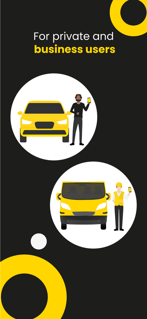 Yellowbrick Parking - Promotional graphic for Yellowbrick Parking showing options for private car and business van users.