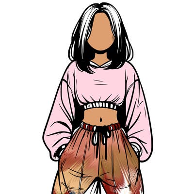 realistic girl faceless with baggy pants and a crop top