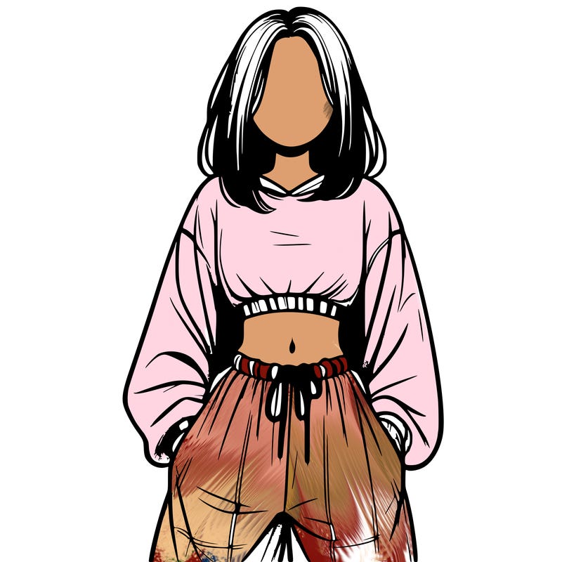realistic girl faceless with baggy pants and a crop top