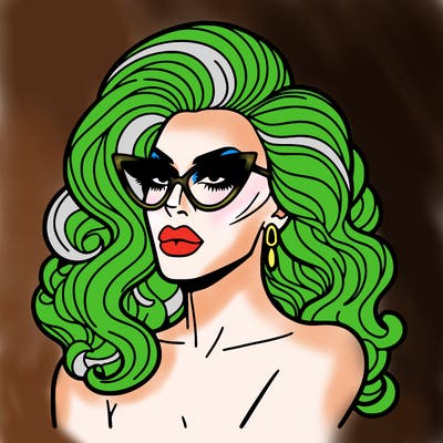 drag queen with sunglasses on top of her head