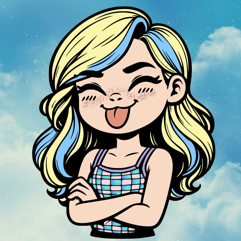 realistic girl crossing her arms and wearing a tank top with her tongue held out she has long hair