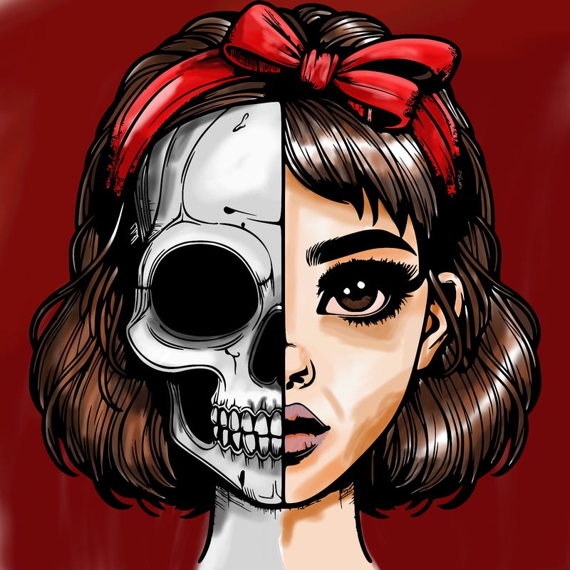 realistic girl with half skull mask