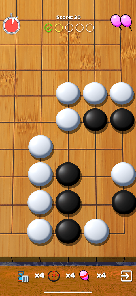 BadukPop Go - A Go board puzzle on a wooden background with black and white stones in the BadukPop mobile app