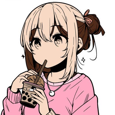 manga character drinking boba
