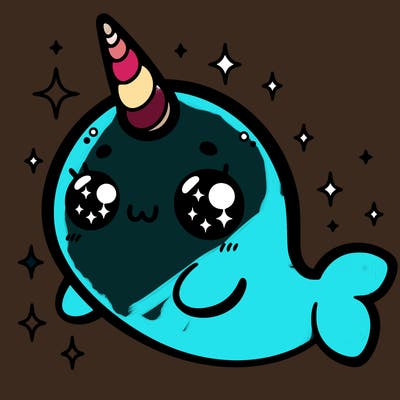 kawaii narwhal: with a magical horn and sparkly eyes.