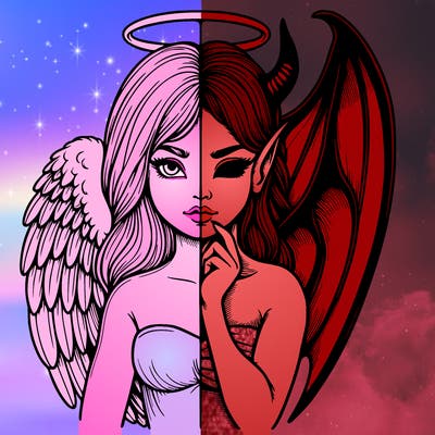 realistic angel half demon