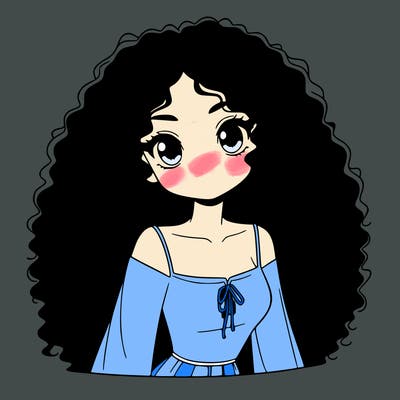 a black anime girl with long afro hair