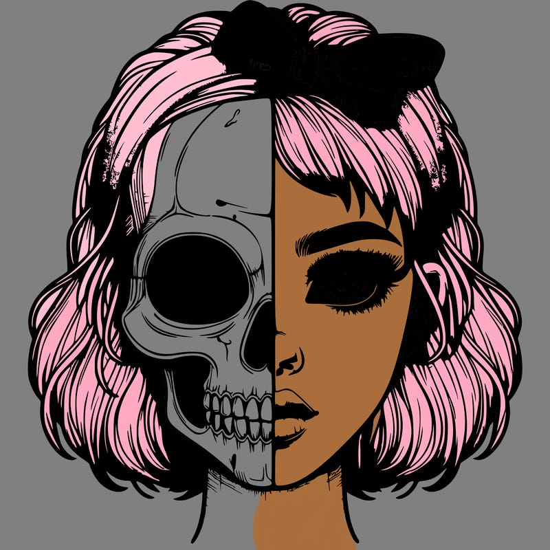 realistic girl with half skull mask