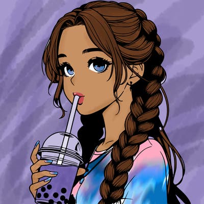 realistic girl with braided hair drinking boba