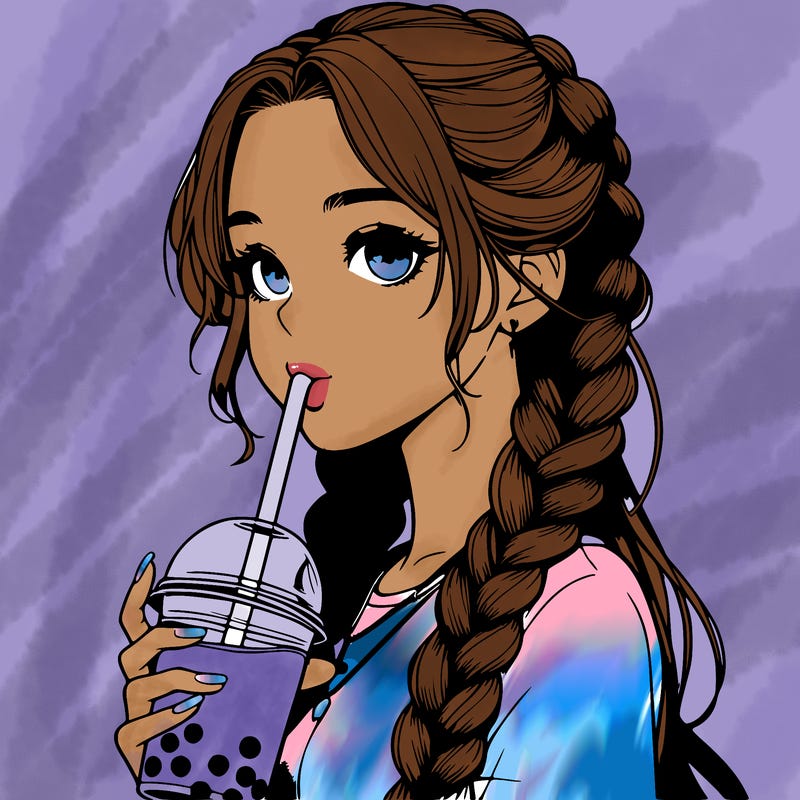 realistic girl with braided hair drinking boba