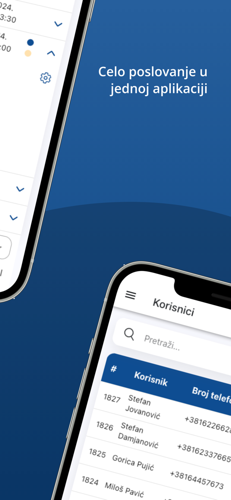 BookTime - Mobile screen showing a list of clients and contact information within the BookTime business management app