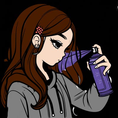 a realistic girl spray painting