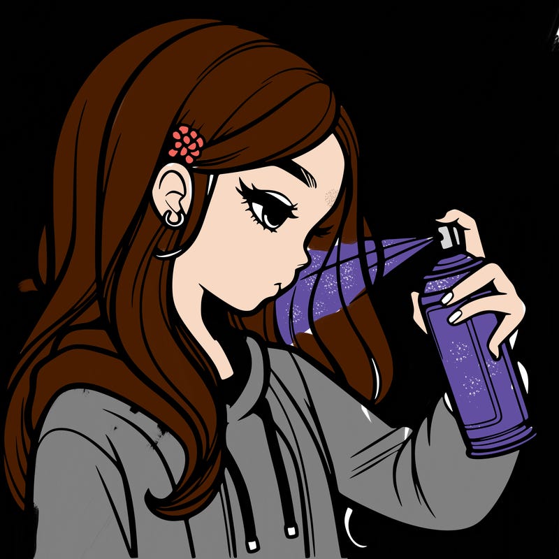 a realistic girl spray painting