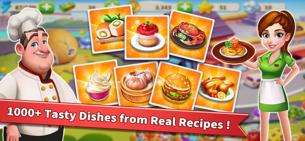 Rising Super Chef 2 characters presenting a variety of international food recipes