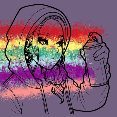 a realistic girl, spray painting