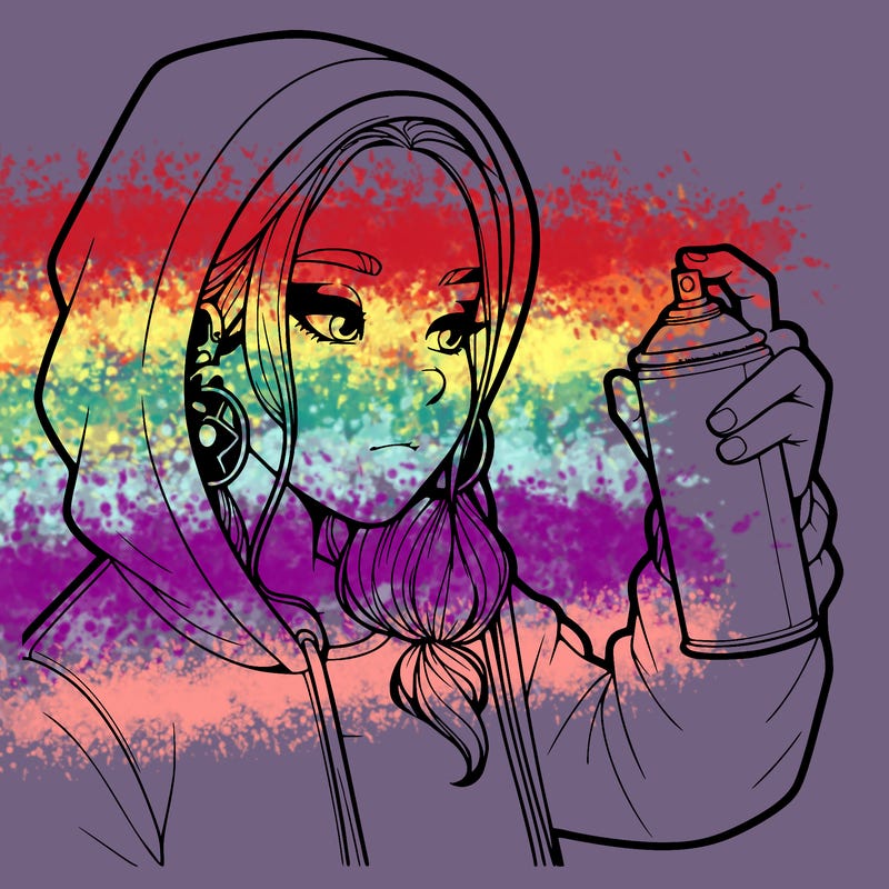 a realistic girl, spray painting