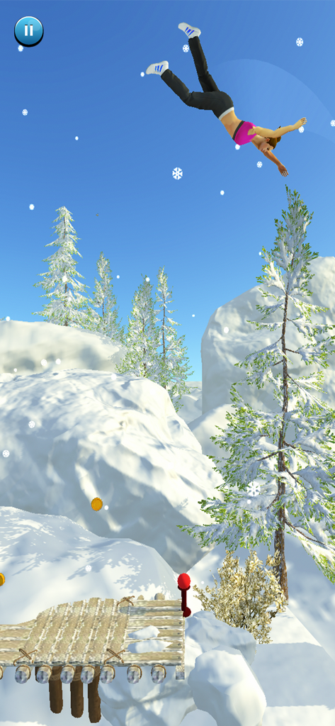 Flip Runner - A character performing a parkour flip in a snowy mountain level of the Flip Runner game