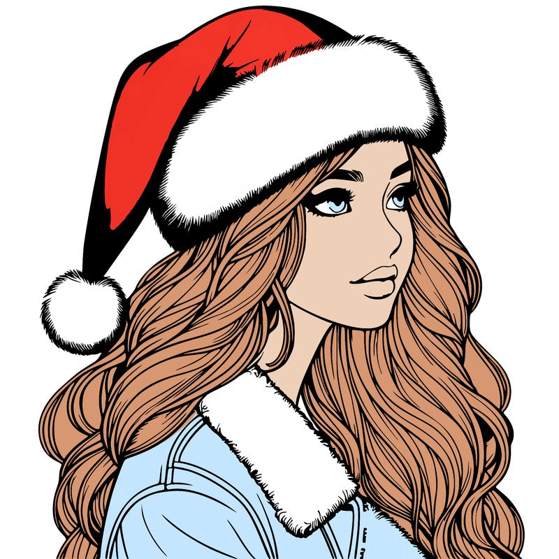 realistic girl in santa hat
