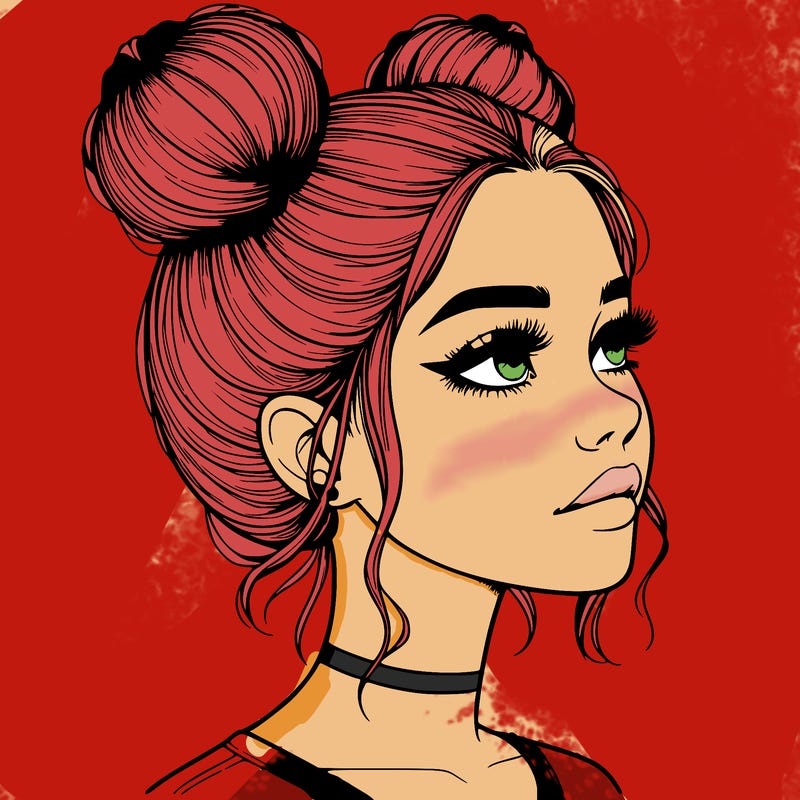 realistic girl with buns on the top of her head