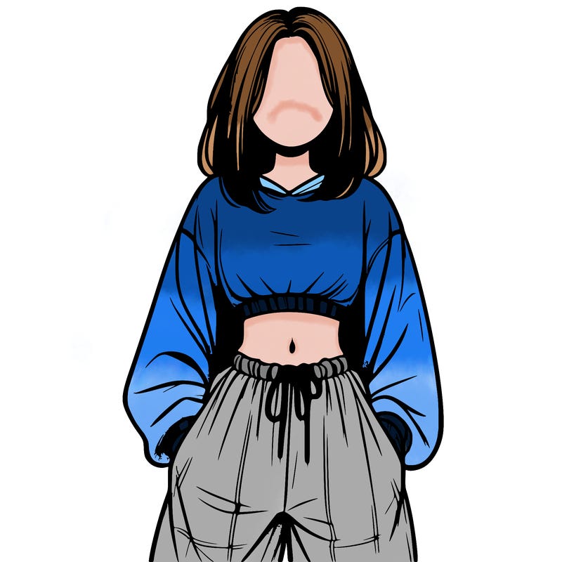realistic girl faceless with baggy pants and a crop top