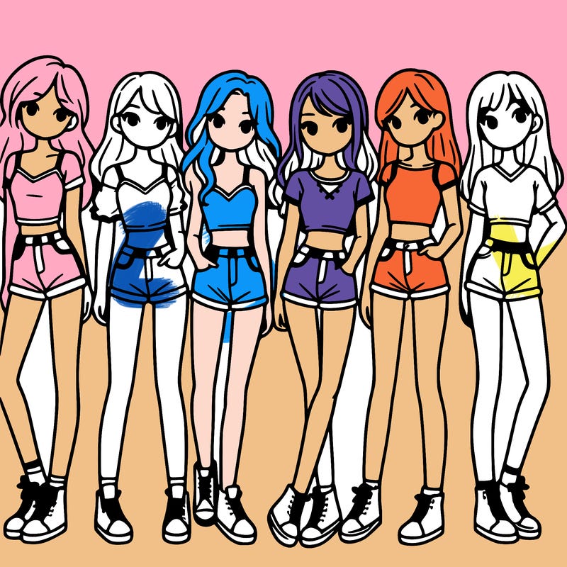 a group of girls wearing crop tops and shorts