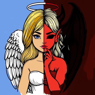 realistic angel half demon