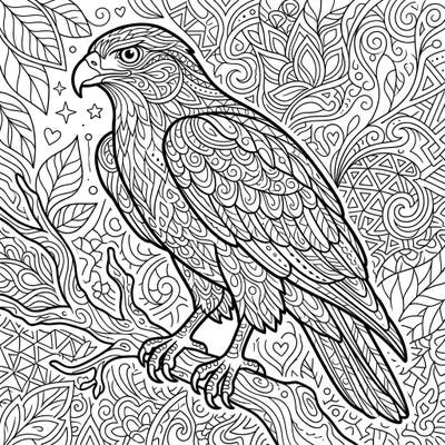 Discover the majestic beauty of a hawk rendered in intricate Zentangle style. This detailed coloring page offers a meditative and engaging artistic experience for all skill levels.