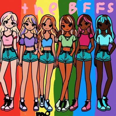a group of girls wearing crop tops and shorts