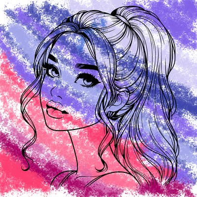 realistic girl with a ponytail on her hair and lips