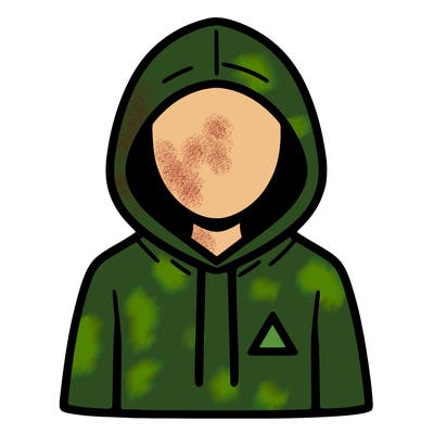 a person with non face waering a hoodie with a small triangle symbol